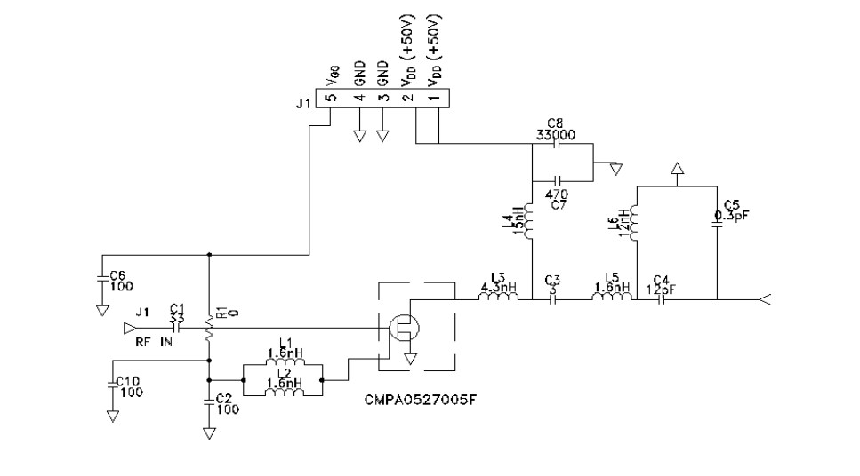 原理图 - MACOM CMPA0527005F-AMP演示放大器电路